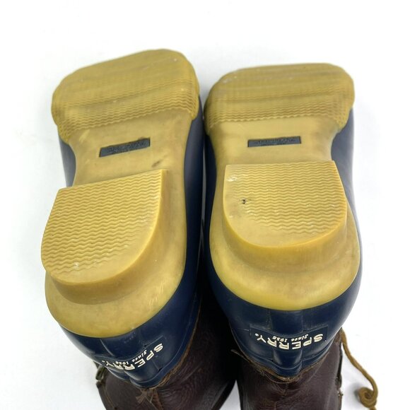 Sperry Boots Womens Size 7 Saltwater Duck Rain Leather Rubber Brown Navy - Picture 6 of 7